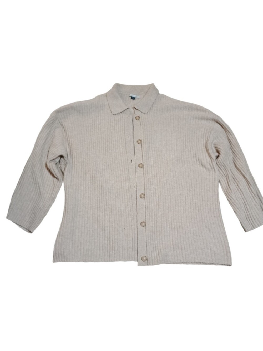 American Eagle Outfitters Ribbed Button-Front Top - Cream